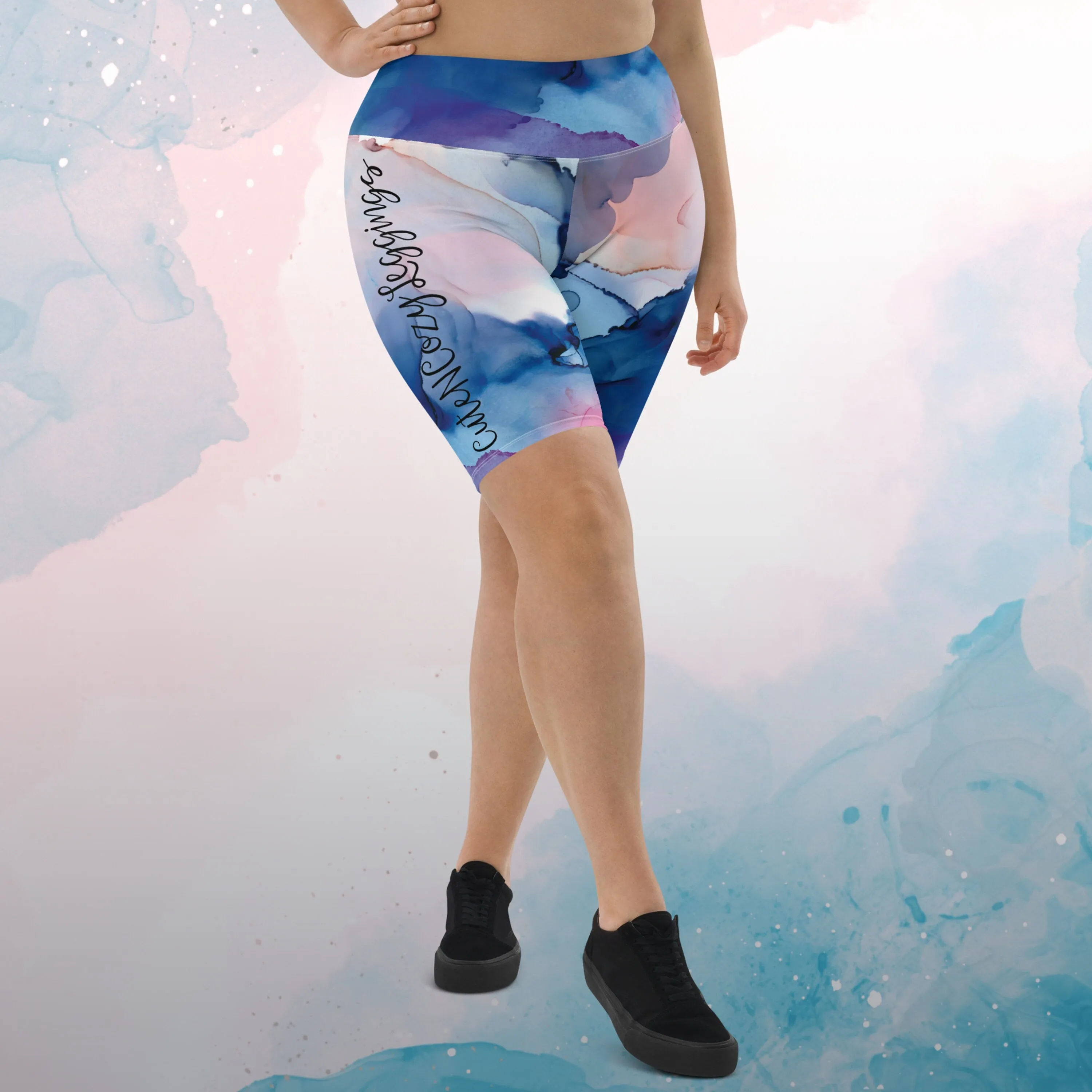 Pastel Marbling Biker Yoga Shorts