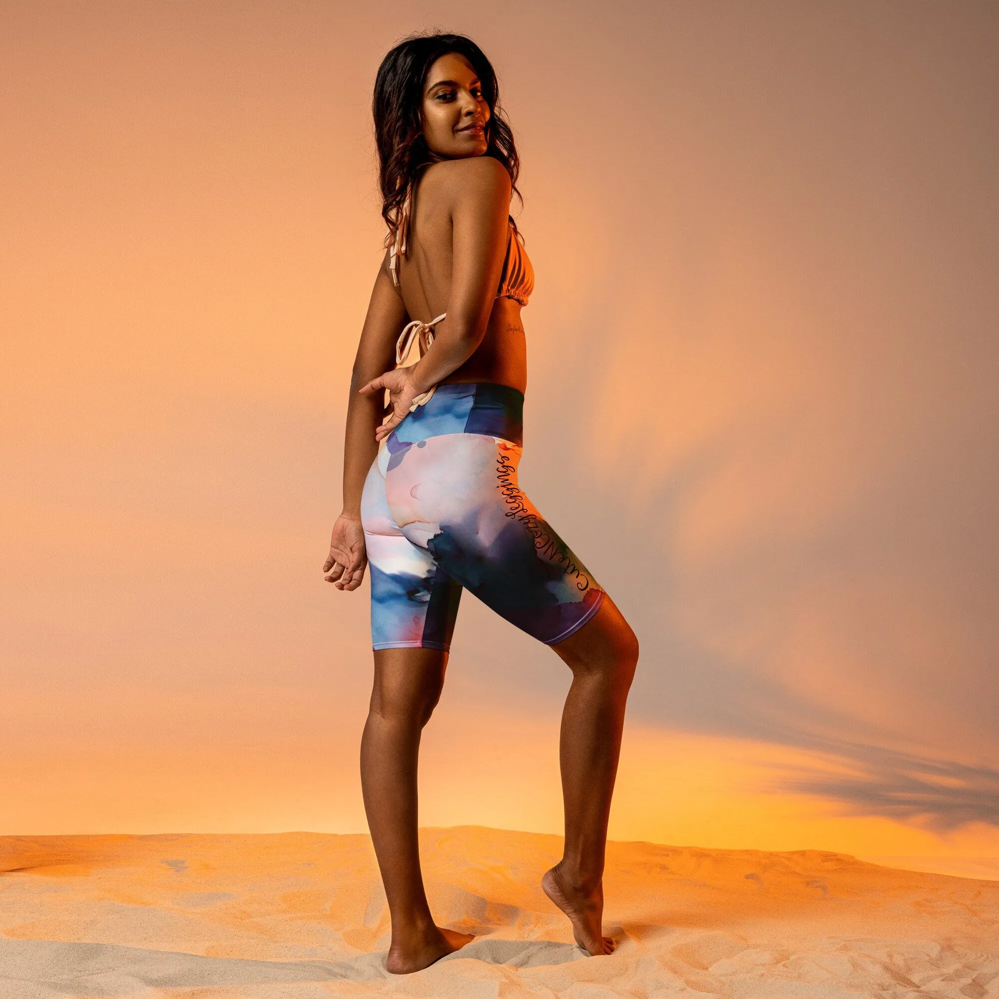 Pastel Marbling Biker Yoga Shorts