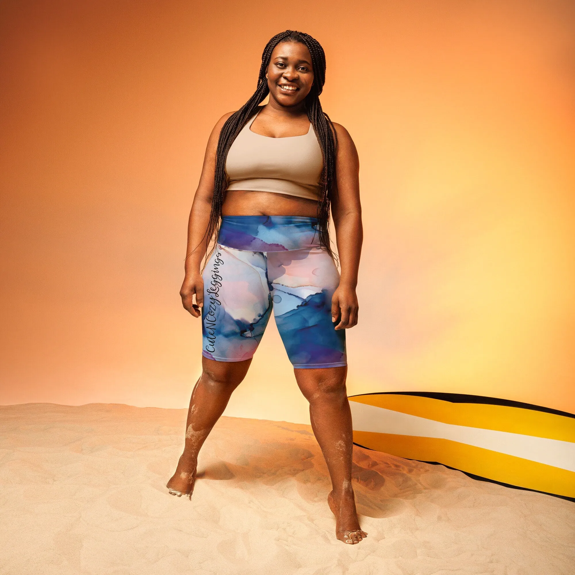 Pastel Marbling Biker Yoga Shorts