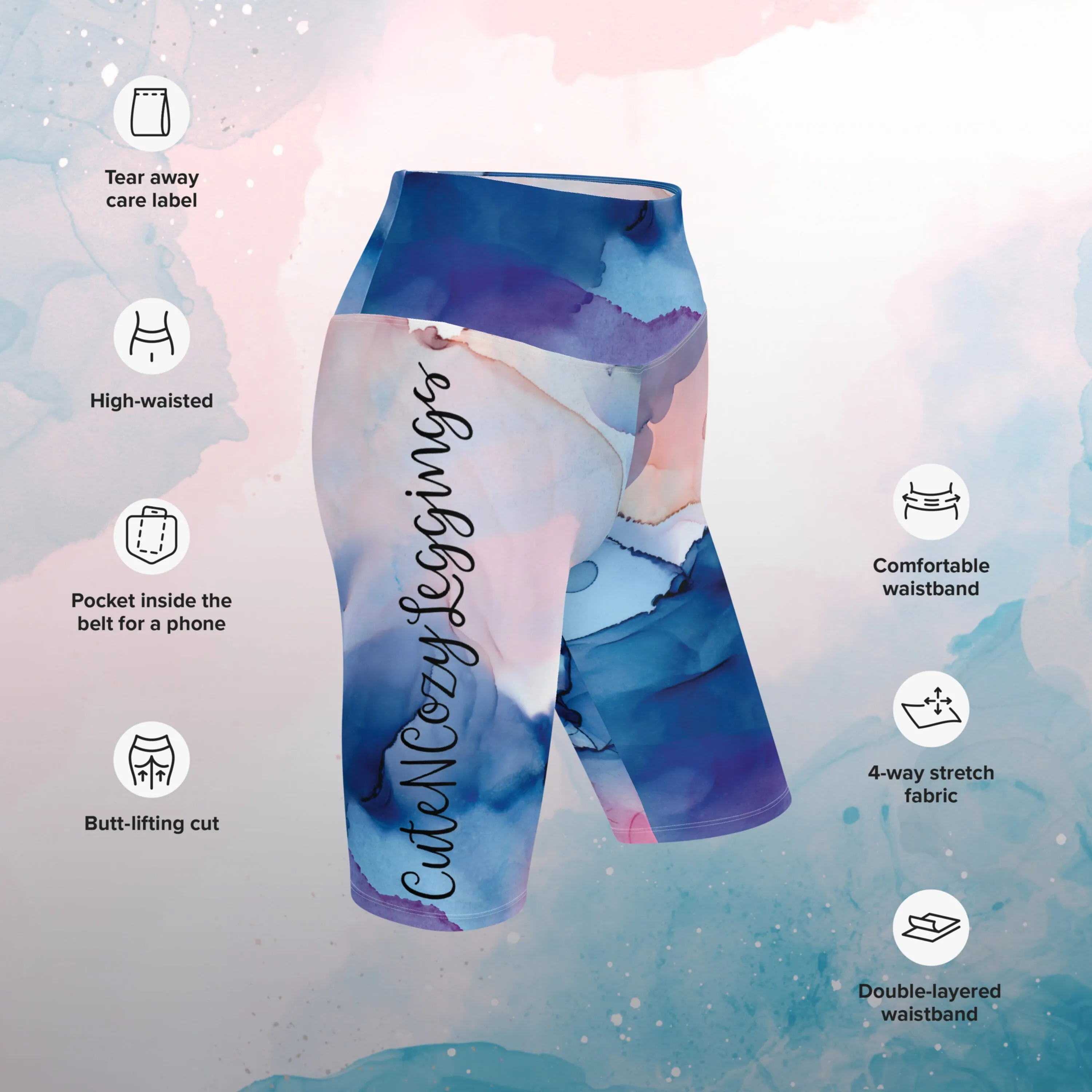 Pastel Marbling Biker Yoga Shorts