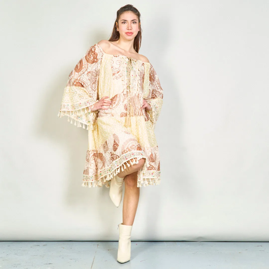 Patchwork lace boho tunic dress with tassels wholesale