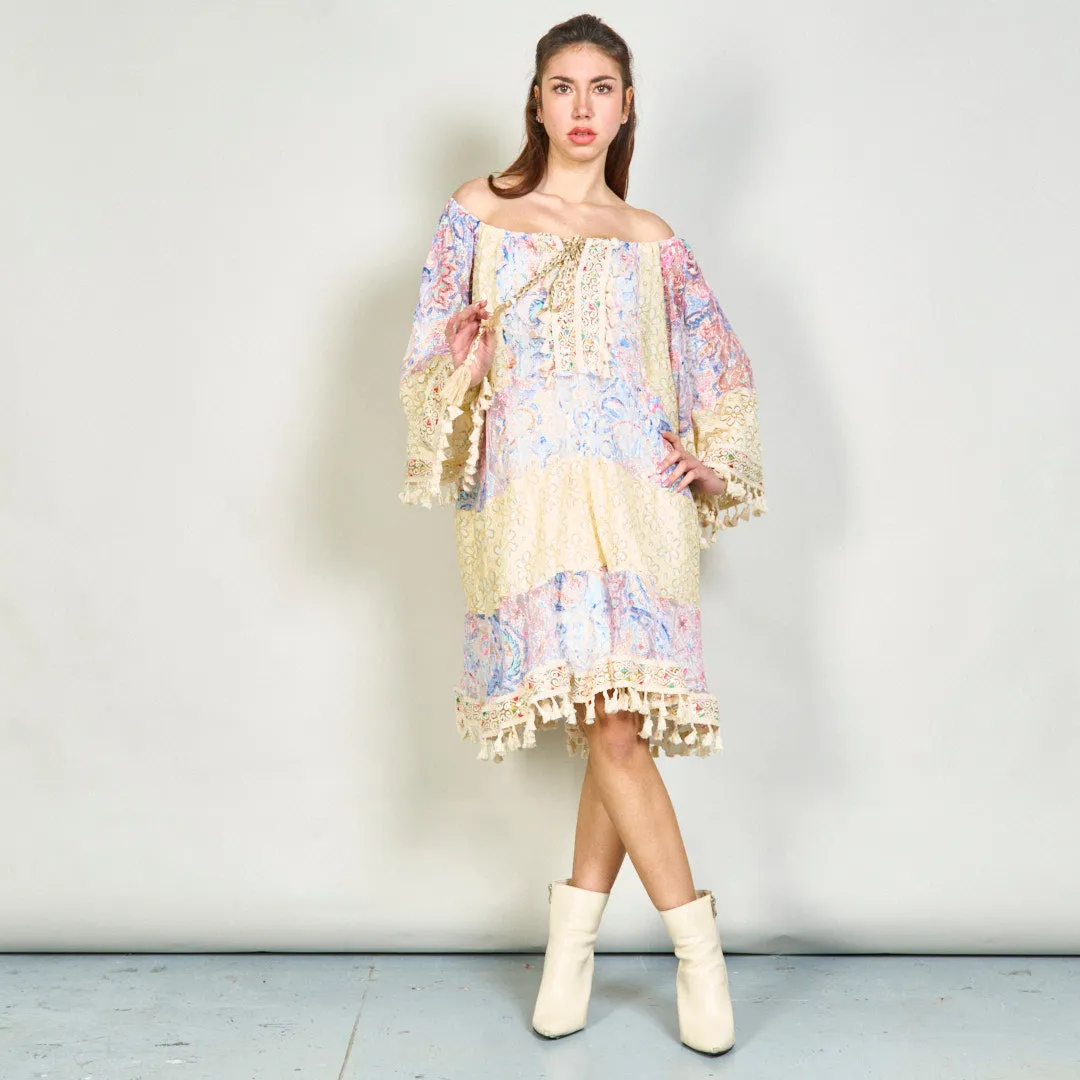 Patchwork lace boho tunic dress with tassels wholesale