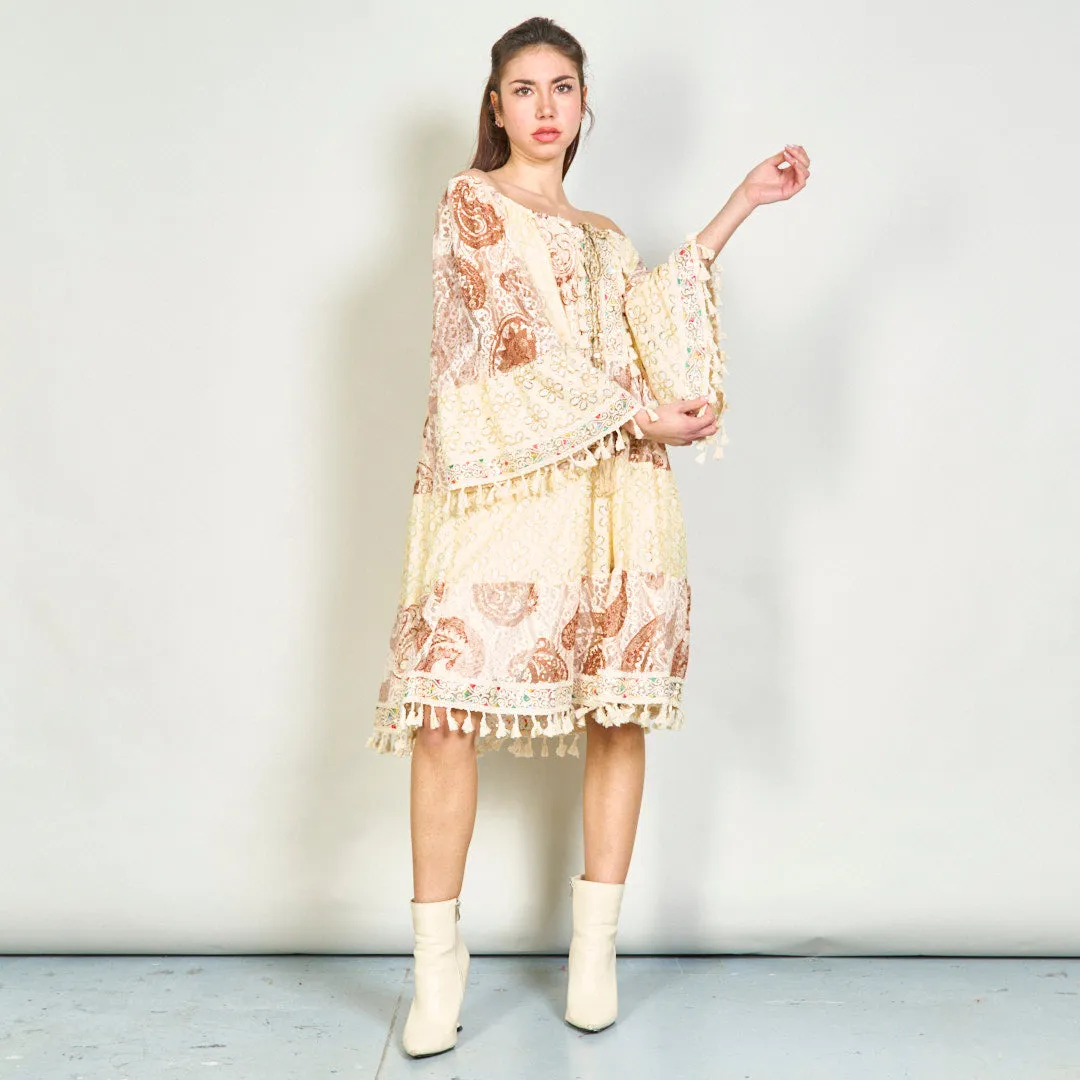Patchwork lace boho tunic dress with tassels wholesale