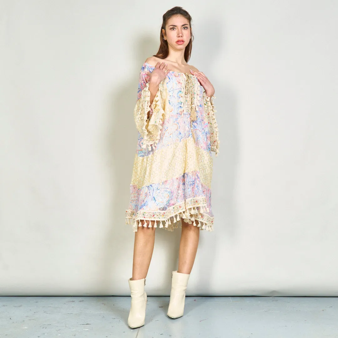 Patchwork lace boho tunic dress with tassels wholesale
