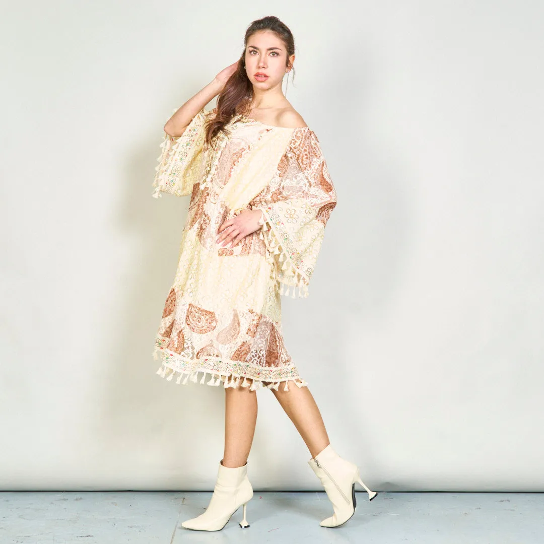 Patchwork lace boho tunic dress with tassels wholesale