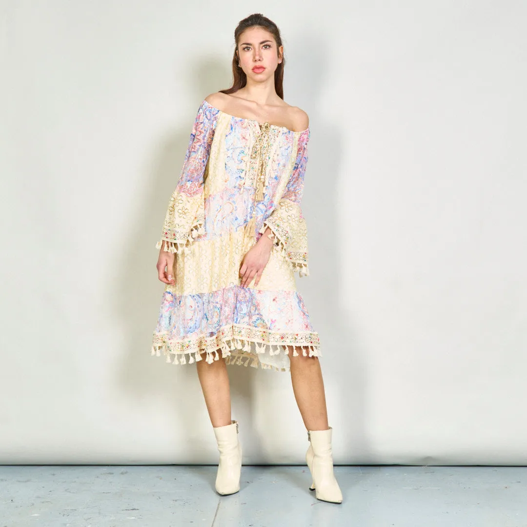 Patchwork lace boho tunic dress with tassels wholesale