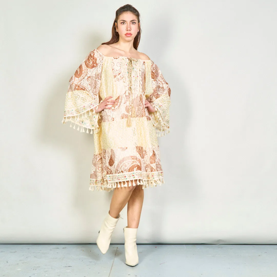 Patchwork lace boho tunic dress with tassels wholesale