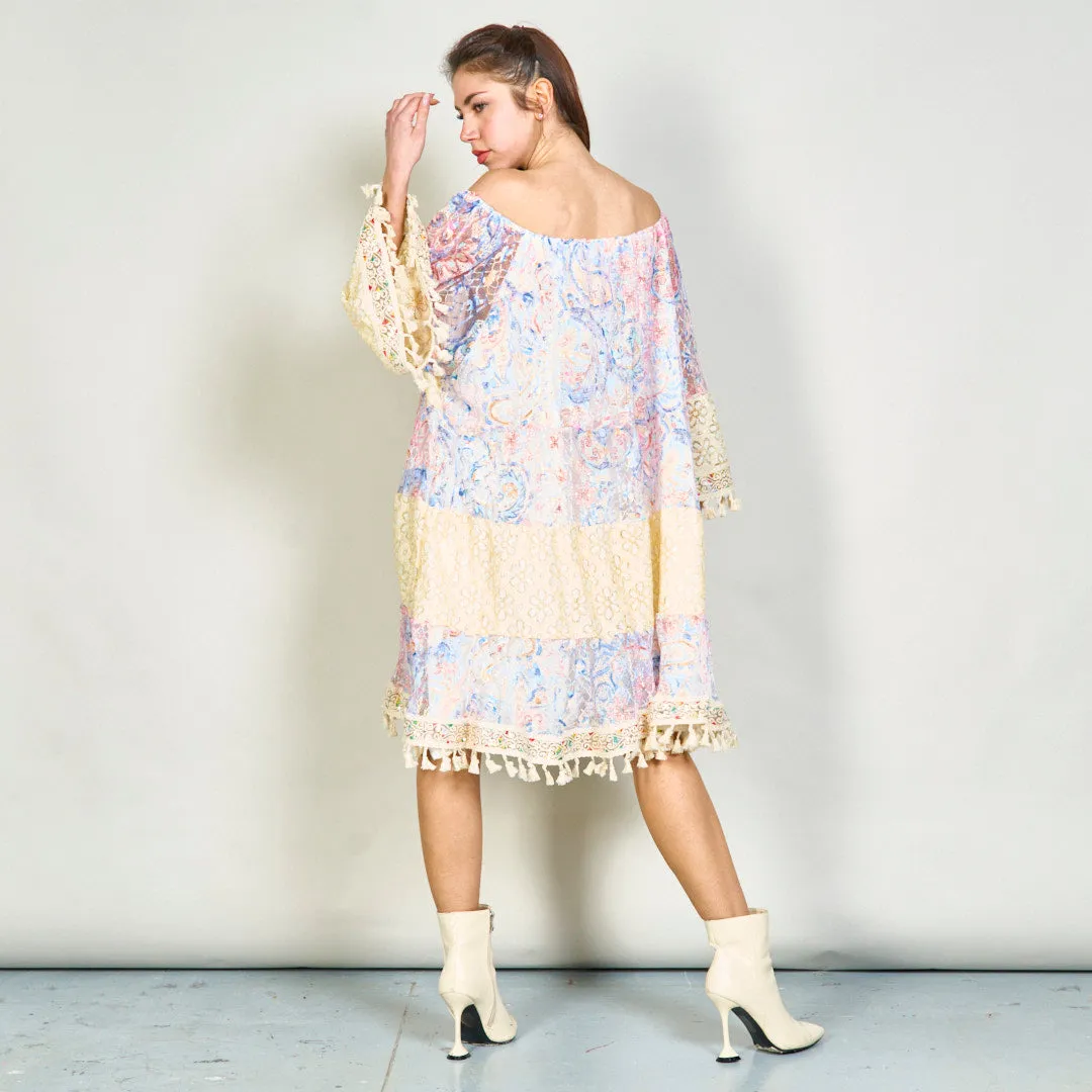 Patchwork lace boho tunic dress with tassels wholesale