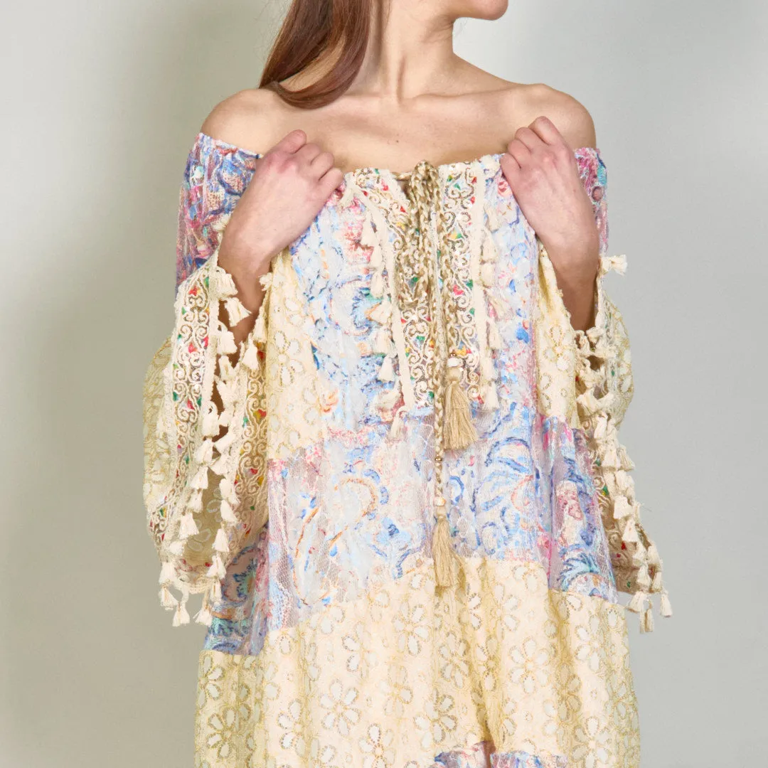 Patchwork lace boho tunic dress with tassels wholesale