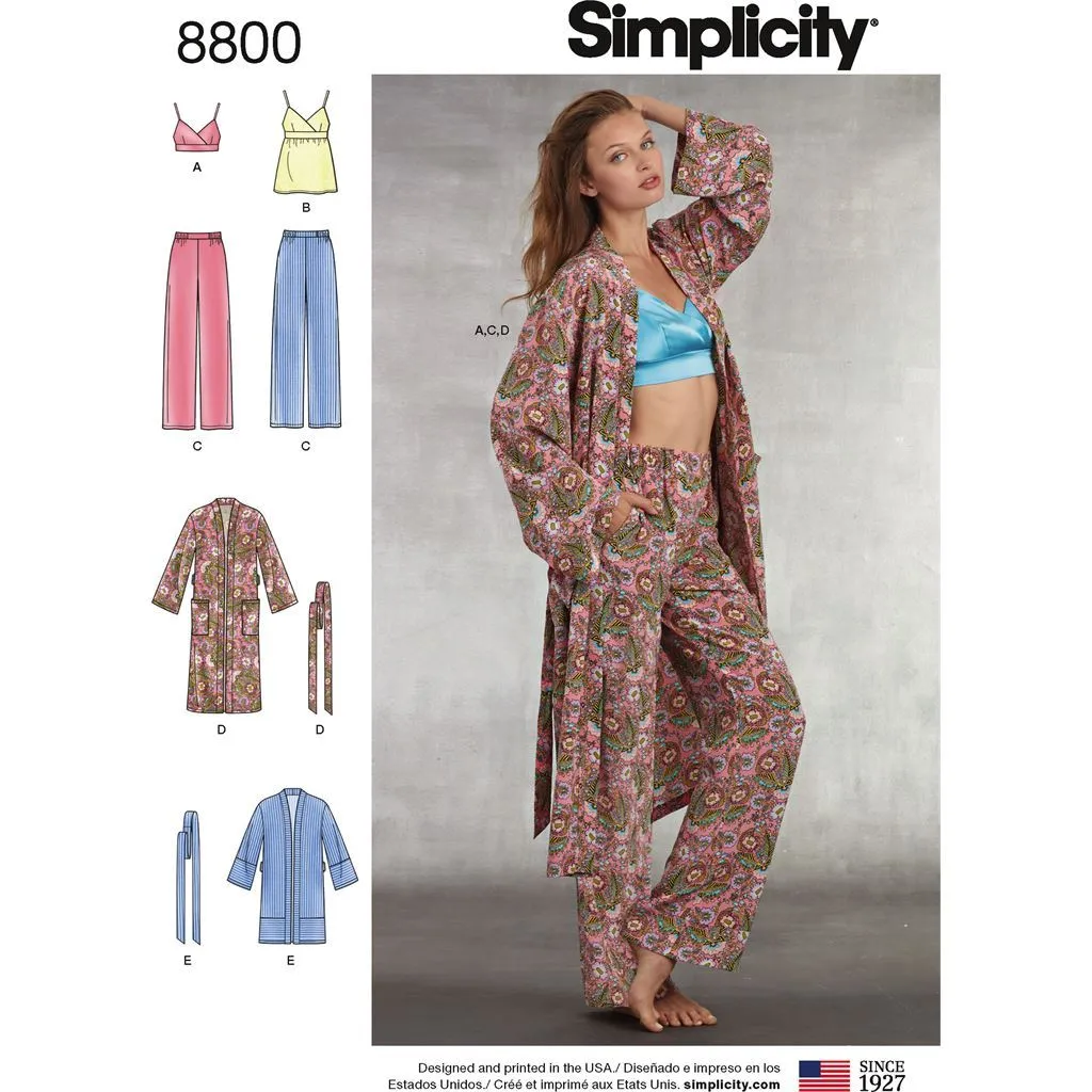 Pattern S8800 Misses' Robe, Pants, Top and Bralette