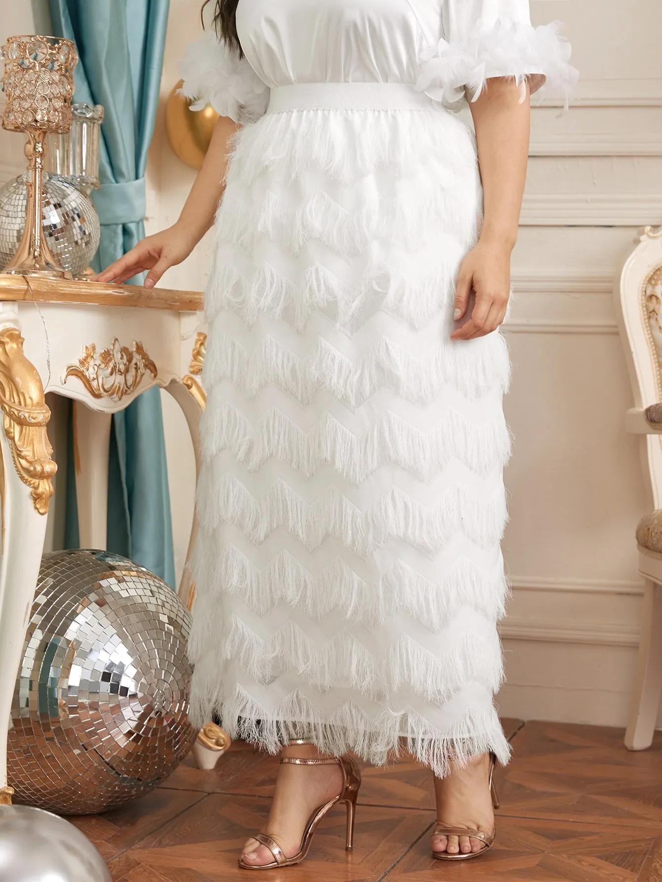 Plain Fringe Maxi Plus Size Skirt