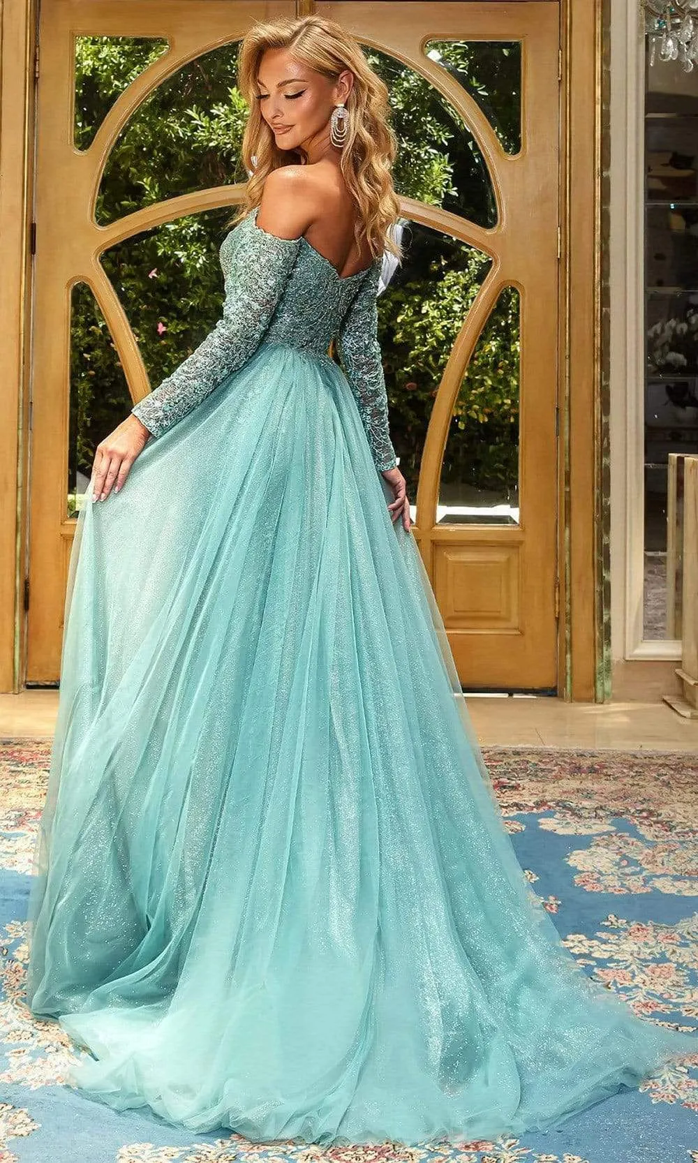 PORTIA & SCARLETT PS22924 A-Line Off-Shoulder Gown with High-Slit