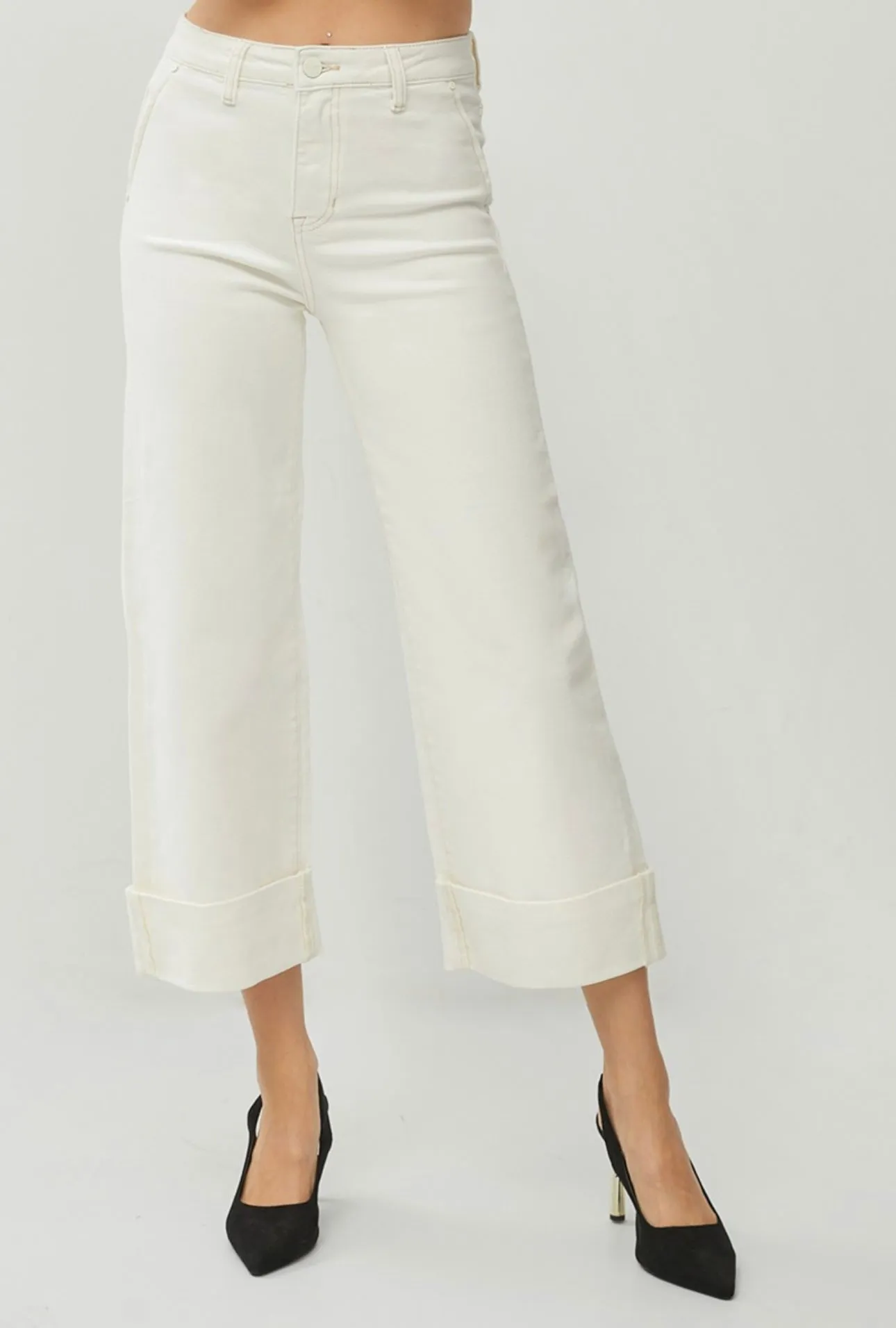 Risen Cream Hi Rise Cropped Wide Leg W Cuff