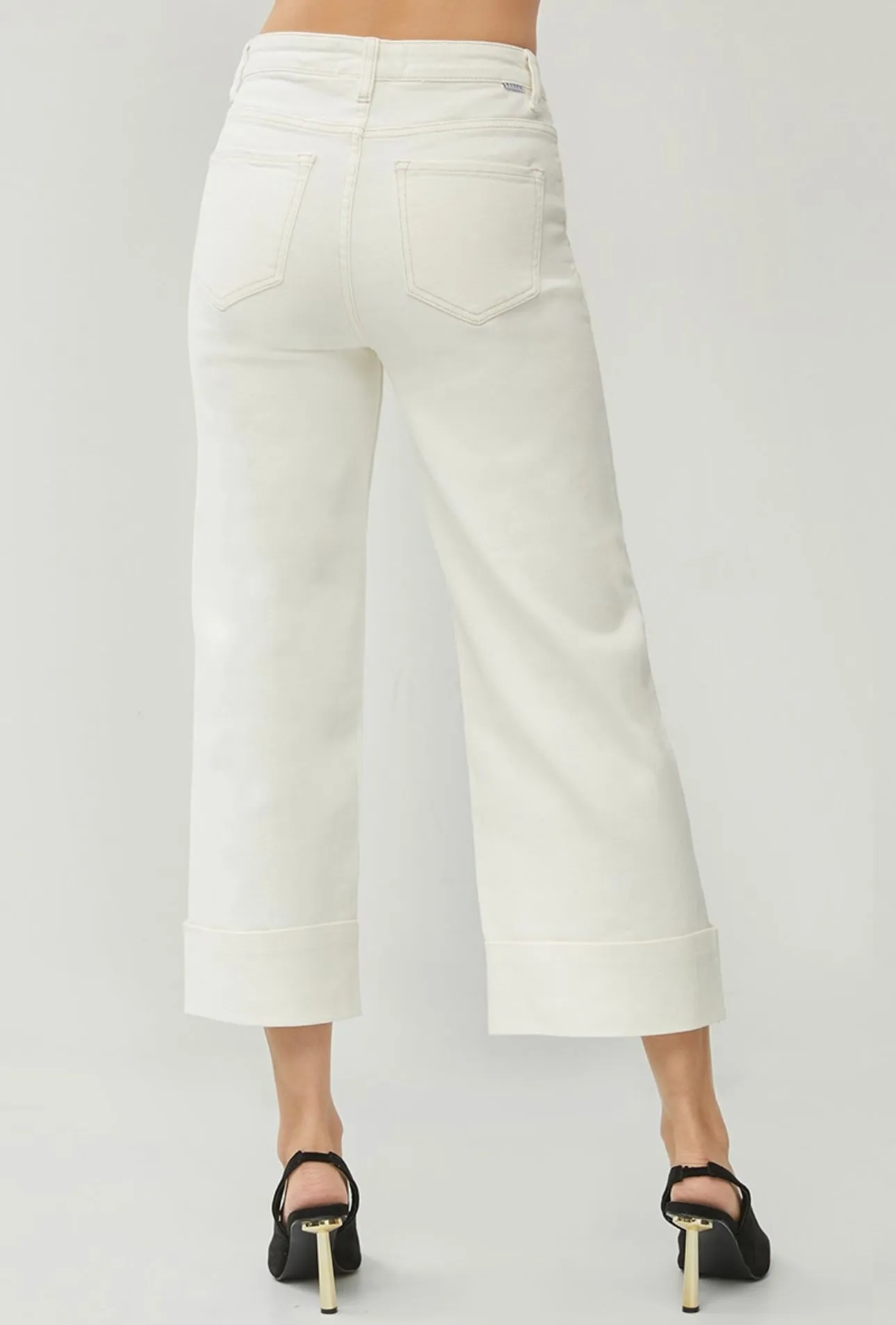 Risen Cream Hi Rise Cropped Wide Leg W Cuff