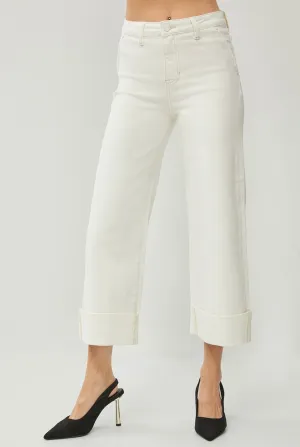 Risen Cream Hi Rise Cropped Wide Leg W Cuff