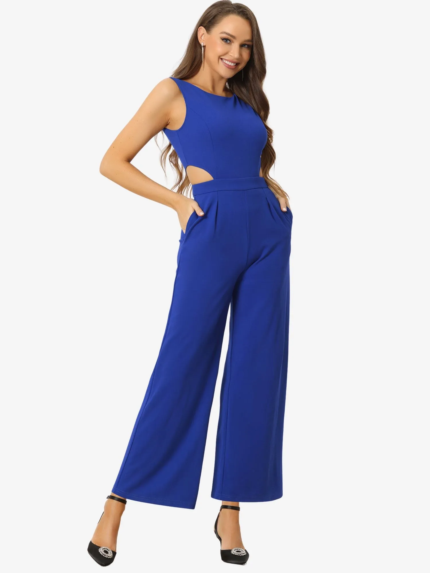 Sleeveless Backless Cutout High Waist Wide Leg Pants Jumpsuits