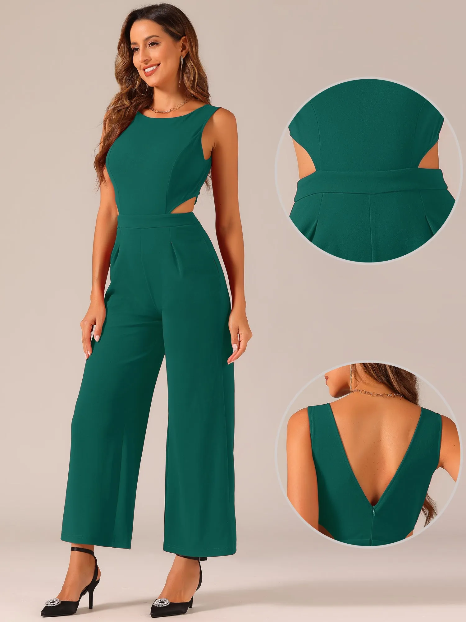 Sleeveless Backless Cutout High Waist Wide Leg Pants Jumpsuits