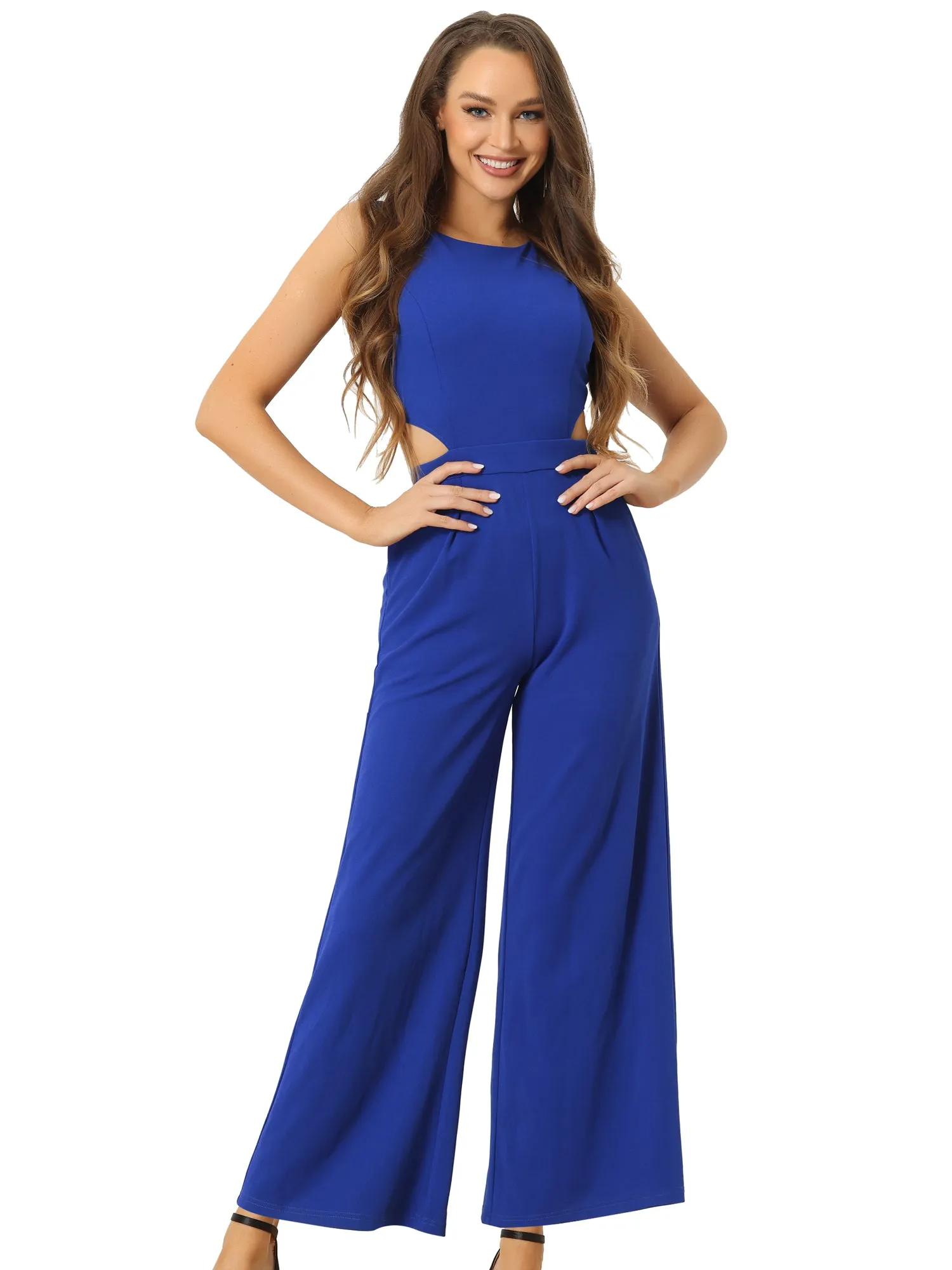 Sleeveless Backless Cutout High Waist Wide Leg Pants Jumpsuits