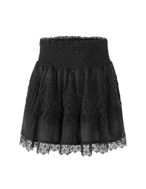 Smocking Lace Mini Skirt