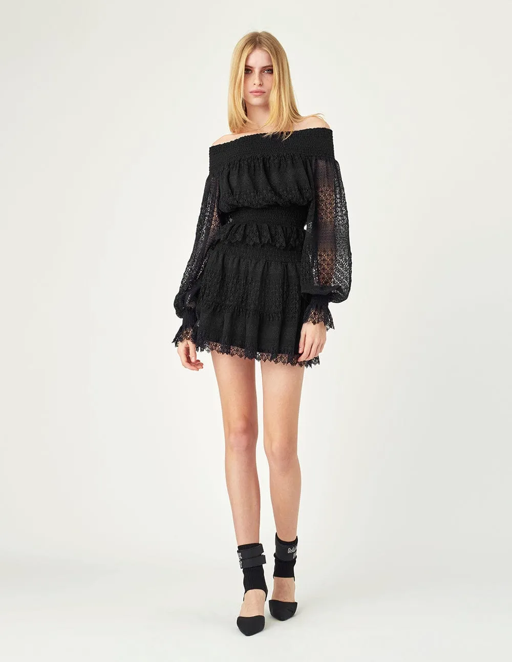 Smocking Lace Mini Skirt