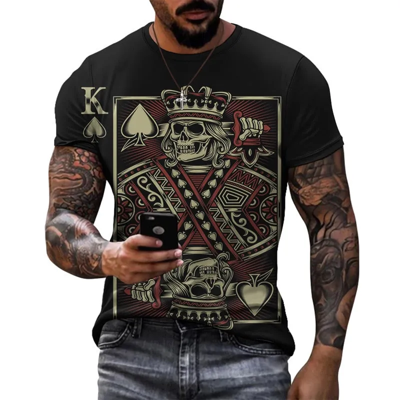 Summer Popular Ace Of Spades Skull Print T - Shirt