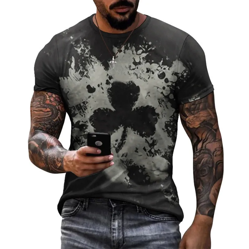 Summer Popular Ace Of Spades Skull Print T - Shirt