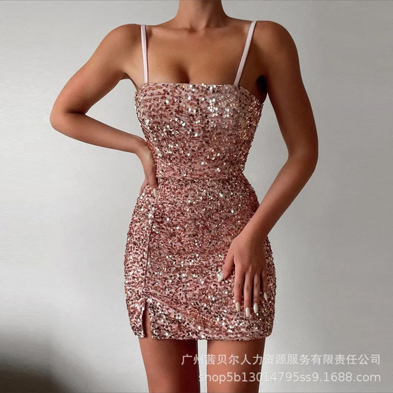 Suspender Sequined Mini dress