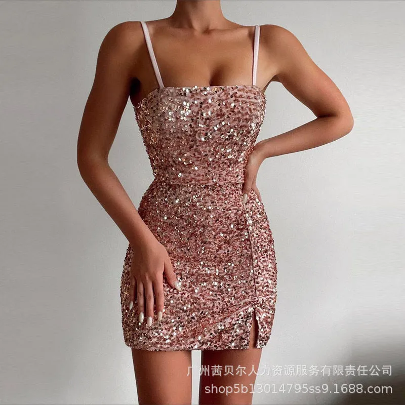Suspender Sequined Mini dress