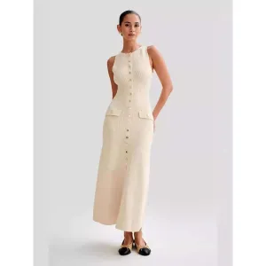 Temperament Sleeveless Round Neck Slim Long Dress