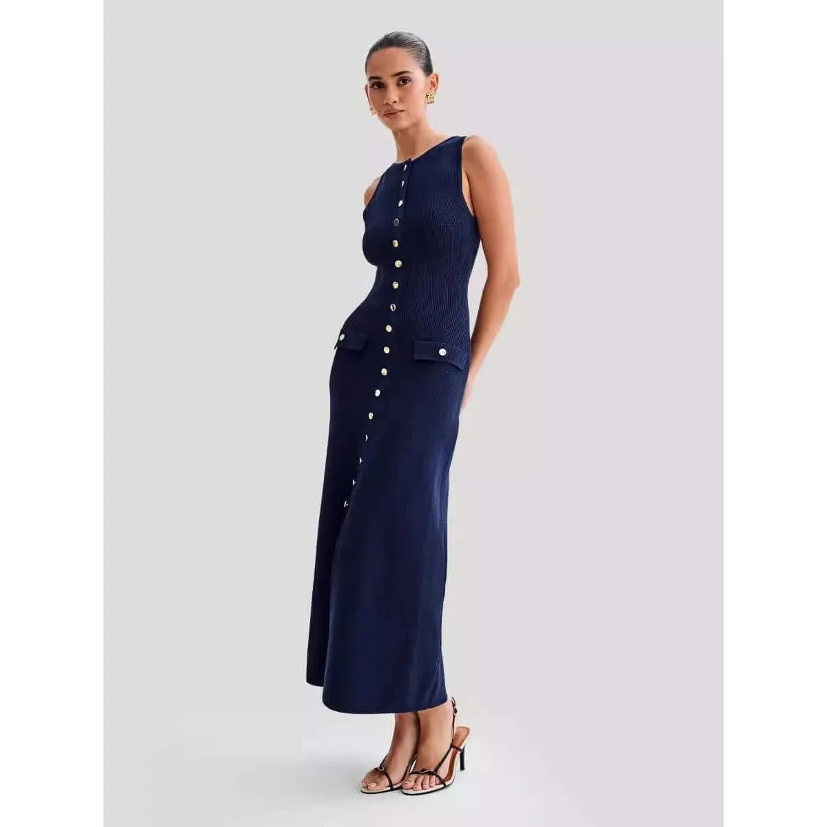 Temperament Sleeveless Round Neck Slim Long Dress