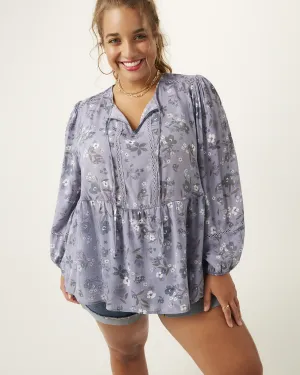 Tiffany Printed Peplum Peasant Top | Light Blue