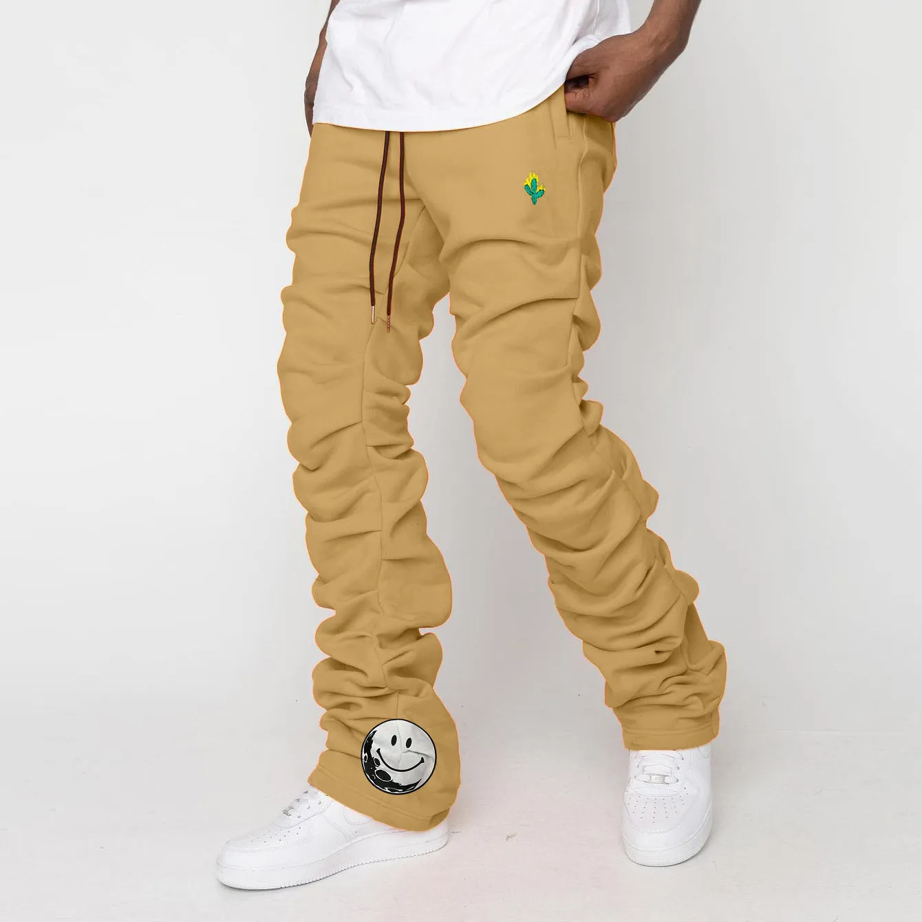Trendy brand print retro multi-pleated street trousers