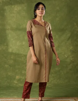 Trendy Cotton Ajrak Combination Kurta