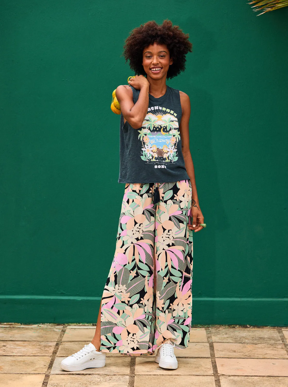 Tropical Rhythm Pants - Anthracite Palm Song