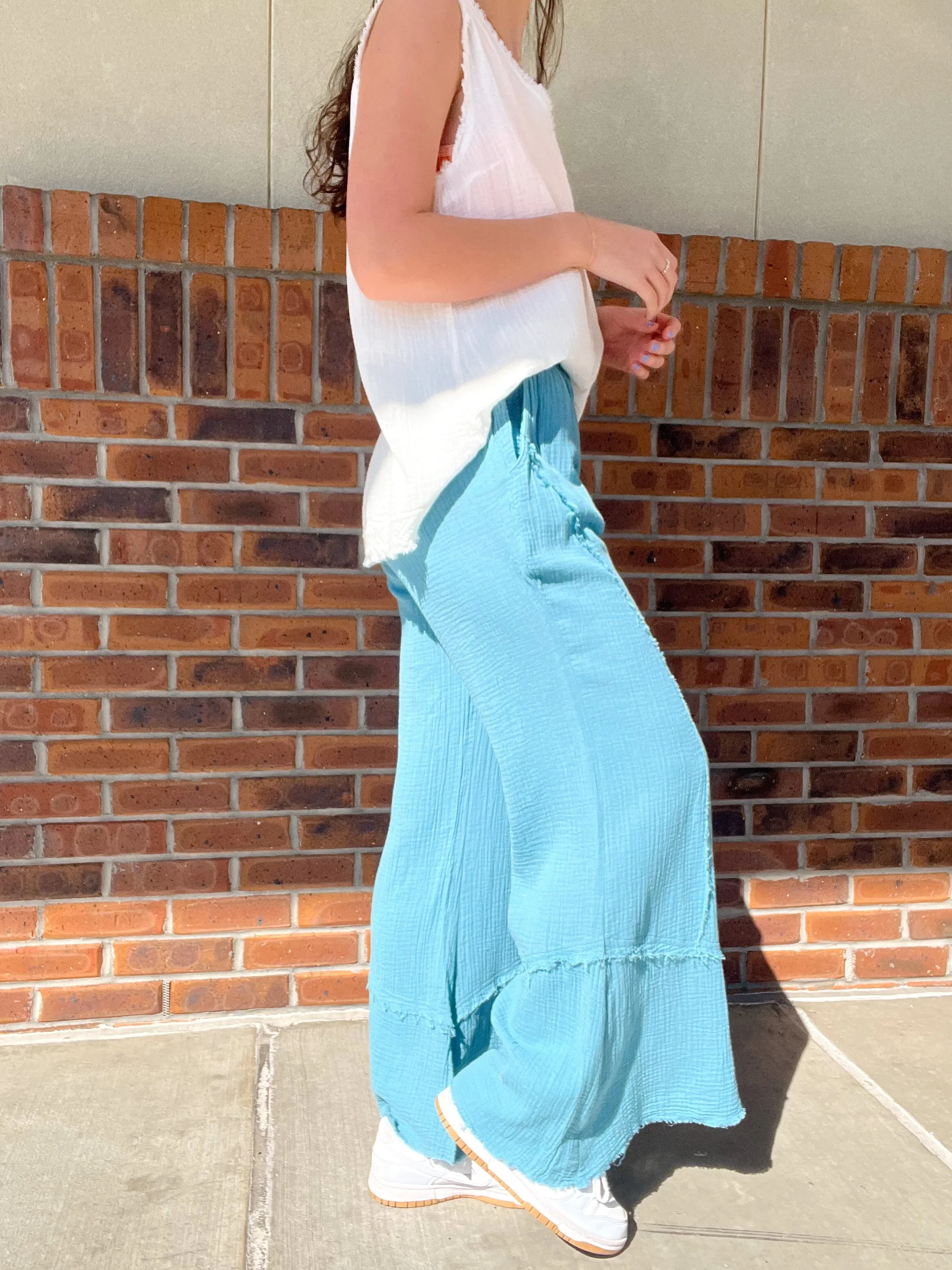 Umgee Cotton Gauze Flare Pant