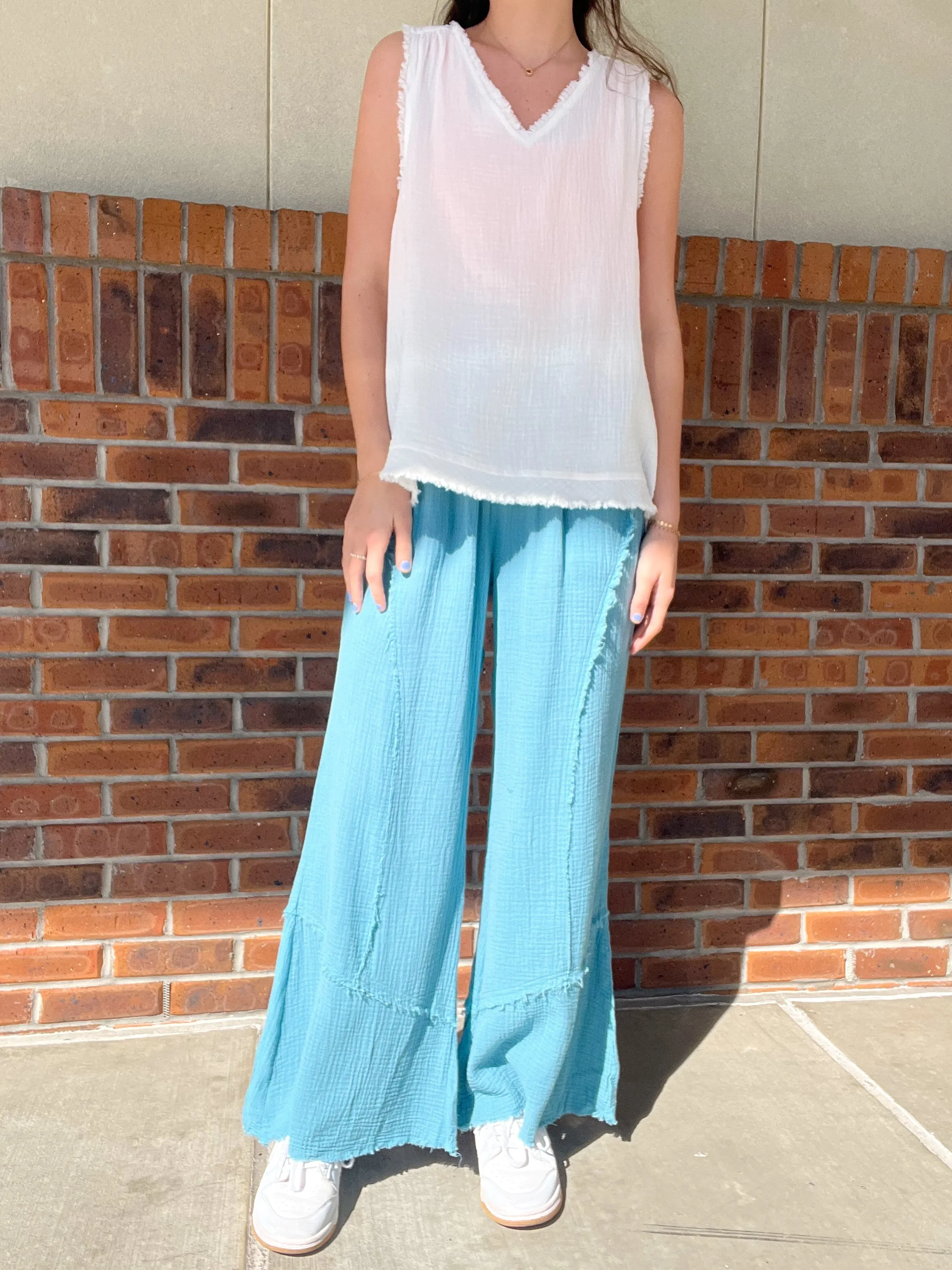 Umgee Cotton Gauze Flare Pant