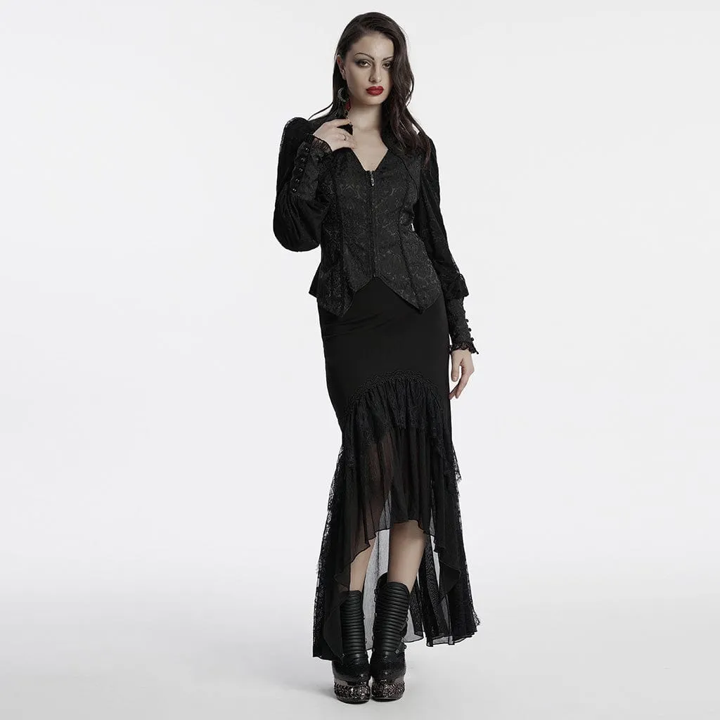 Women's Gothic Plunging Puff Sleeved Lace-up Shirt