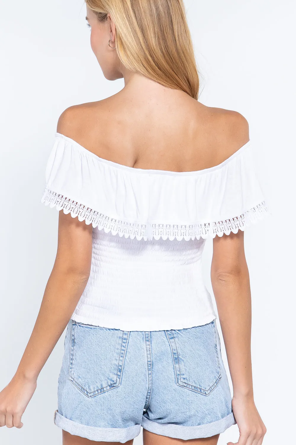 Women's Off Shoulder W/lace Smocked Top
