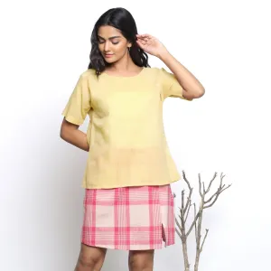 Yarn Dyed Handspun Cotton Light Yellow Raglan Sleeves Top