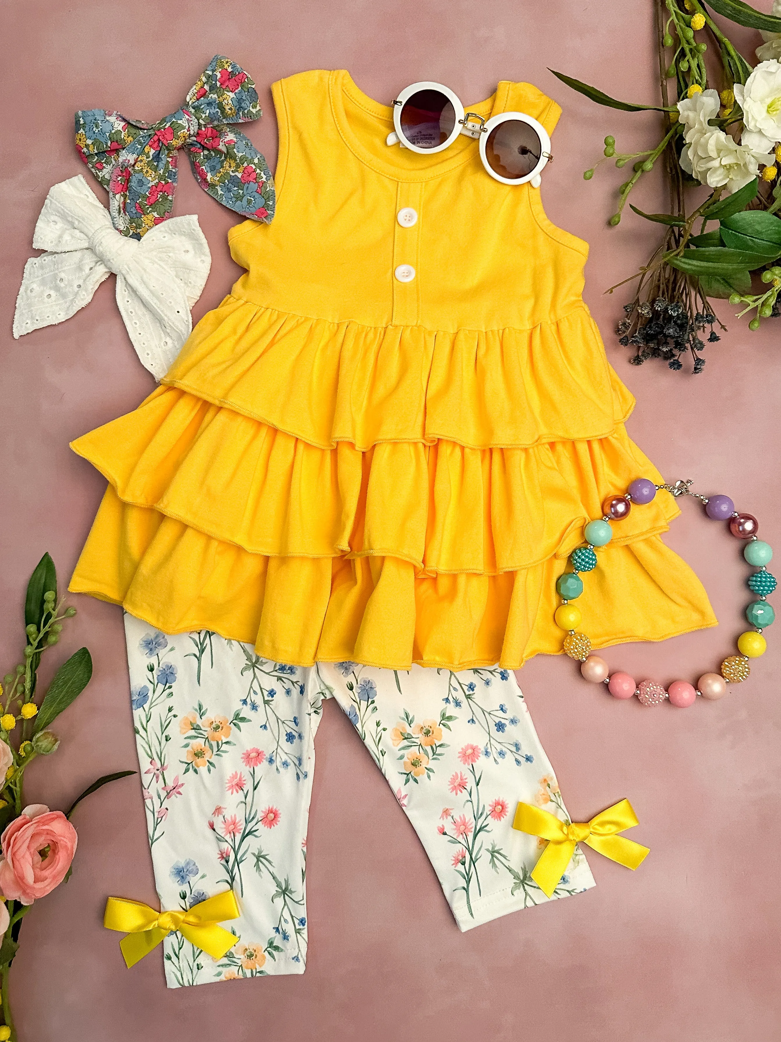 Yellow Ruffles Pants Set